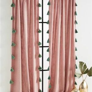 Anthropologie Mindra pink striped Pom Pom curtain - 96x50” 1 panel